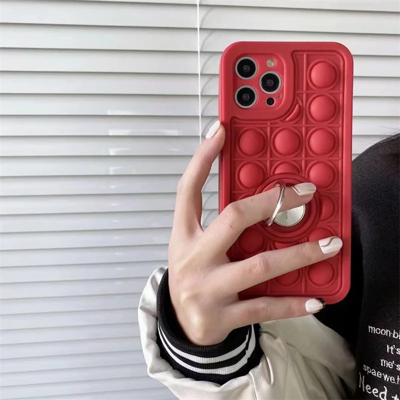 

Reliver Stress Soft silicone bubble Phone Case For iphone 13 12 11 Pro XS Max XR 7 8 Plus SE20 X luxury Stand fold bracket ring