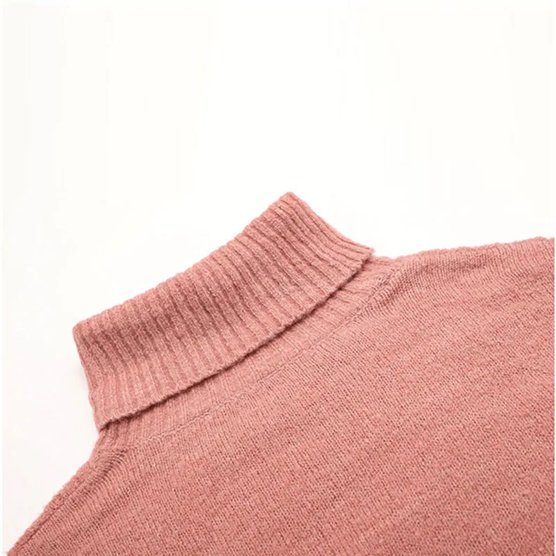 

JIALI Autumn Winter Sweater Women Pullover Twisted Flower Turtleneck Long Sleeve Loose Knitted Casual Fashion Flare Sleeve Top