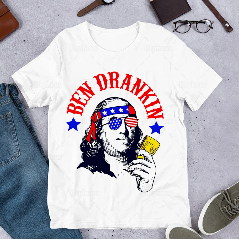 Забавная футболка Бен-дранкин рубашка с синим и красным флагом 4 июля