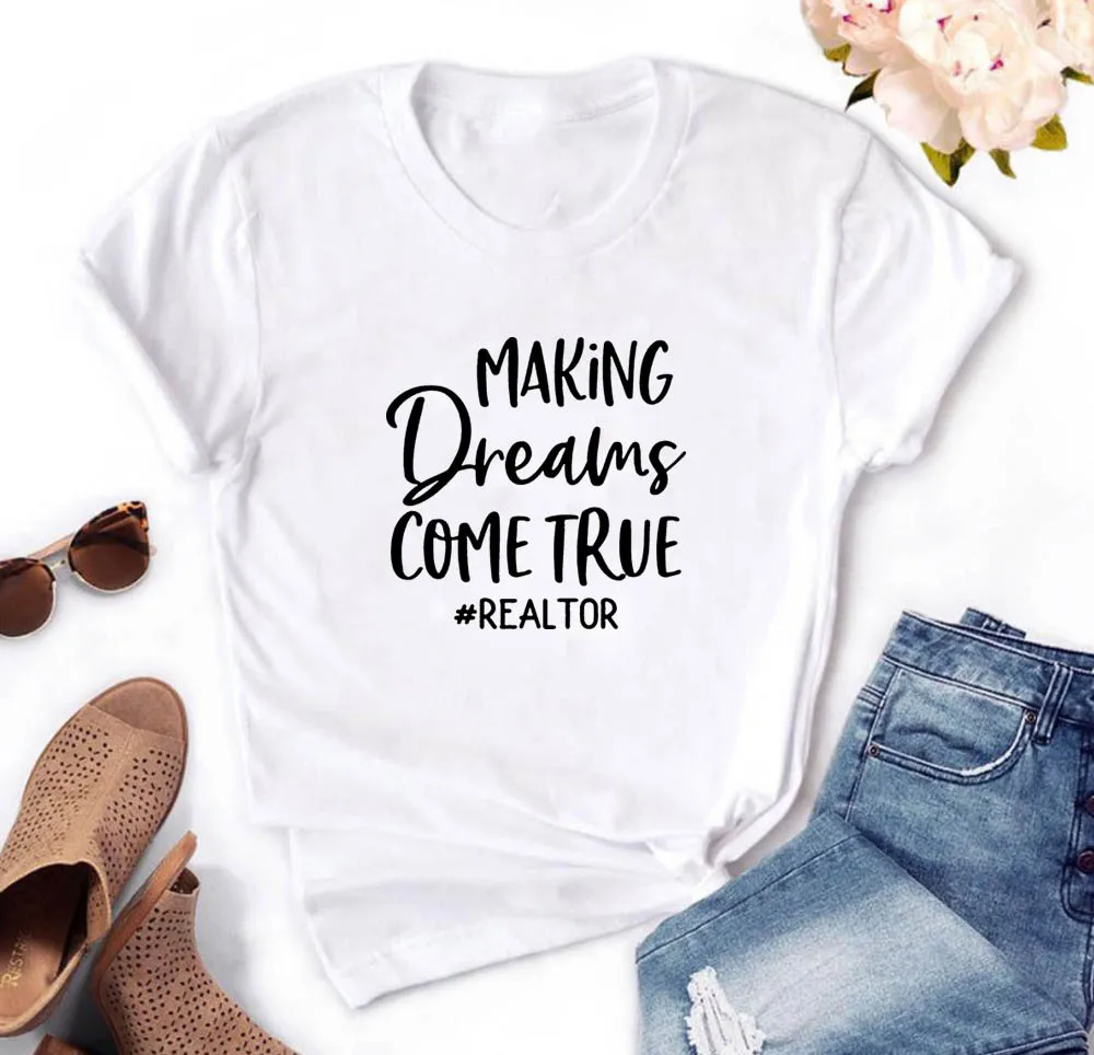 Женская футболка с принтом MAKING DREAM короткий рукав свободная топ Повседневная