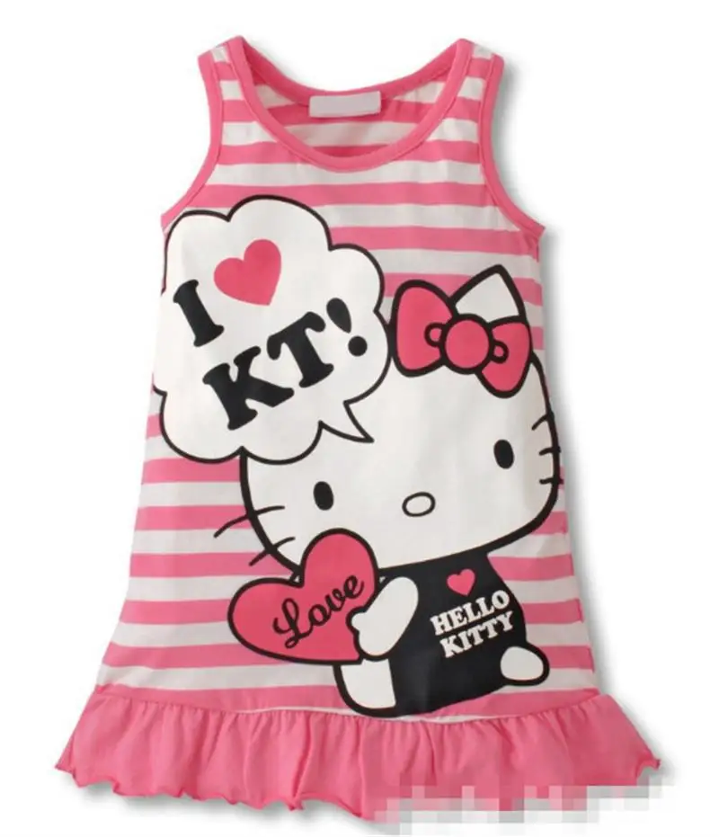Летнее платье для девочек милая детская одежда Hello Kity с мультяшным рисунком