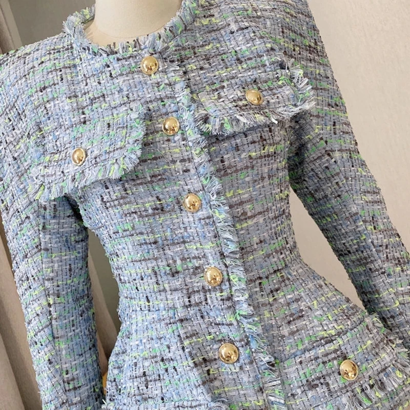 Осенняя мода 2020 шикарный дизайн подплечник цветок бутон подол Женский твидовый