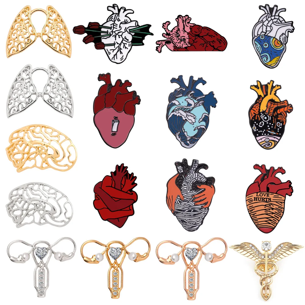 Медицинская брошь легочный желудок матка череп цветы значок с Сердцем Броши
