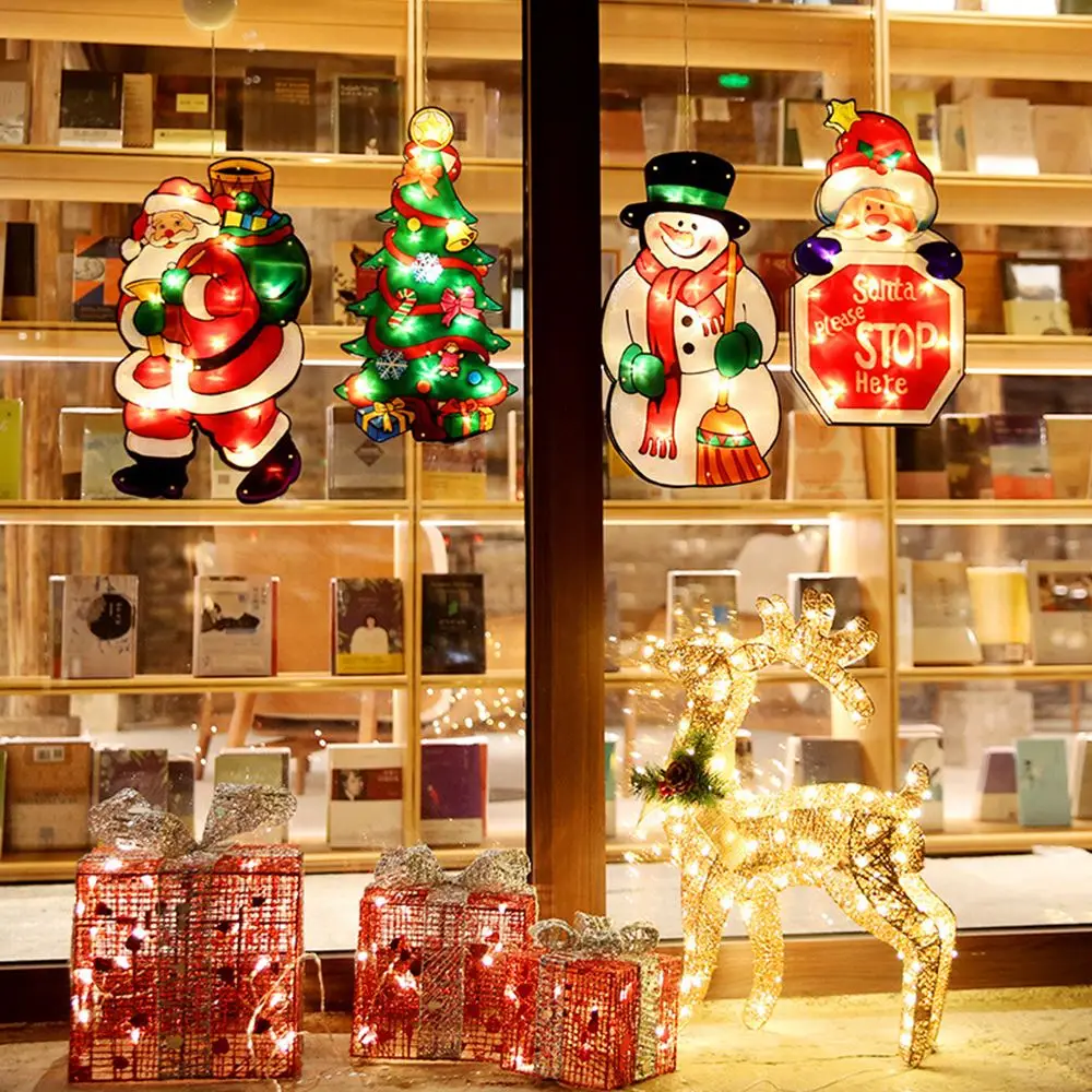 

Santa Claus Led Suction Cup Window Hanging Lights Christmas Decorative Atmosphere Scene Decor Festive Decorative Lights