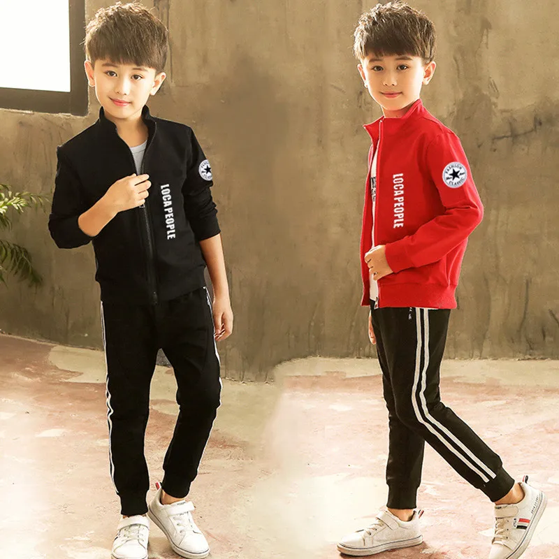 Модная Осенняя куртка для мальчиков-подростков + штаны комплект детской одежды