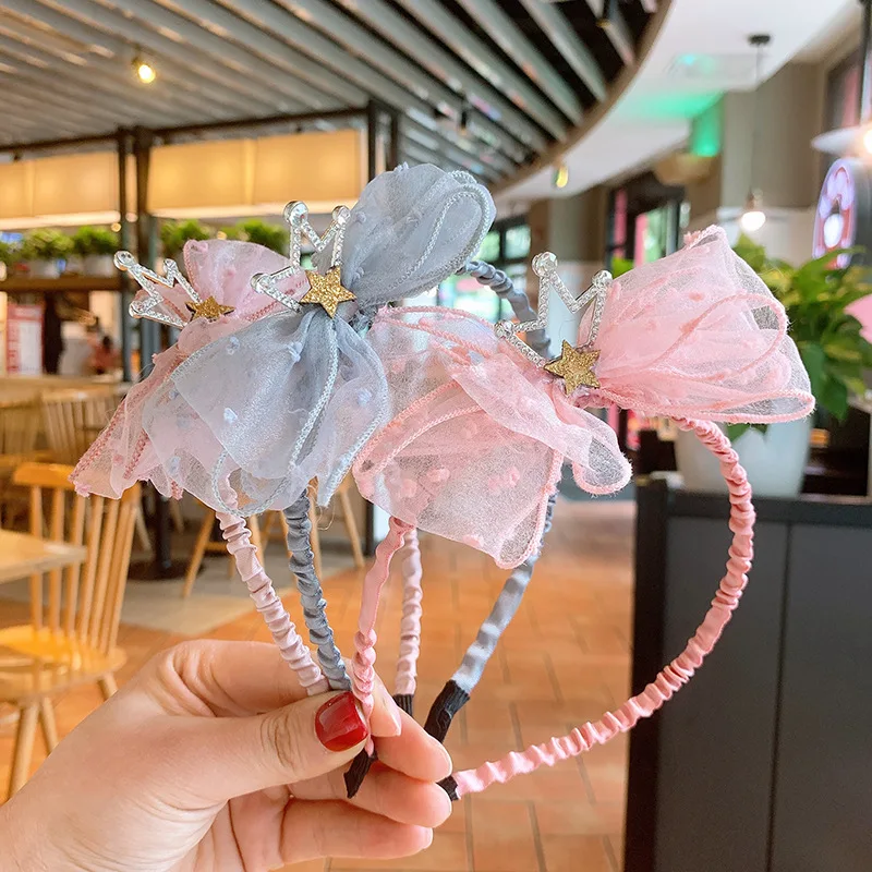 

Повязка на голову для девочек с бантом из сетчатой пряжи, милый детский головной убор в Корейском стиле, модные аксессуары для волос