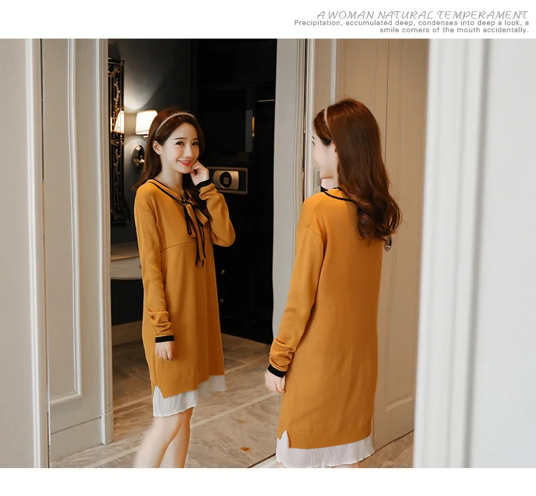 Осенний модный свитер для беременных, пуловеры с разрезом на спине, Одежда для беременных женщин, зимнее трикотажное длинное платье для беременных