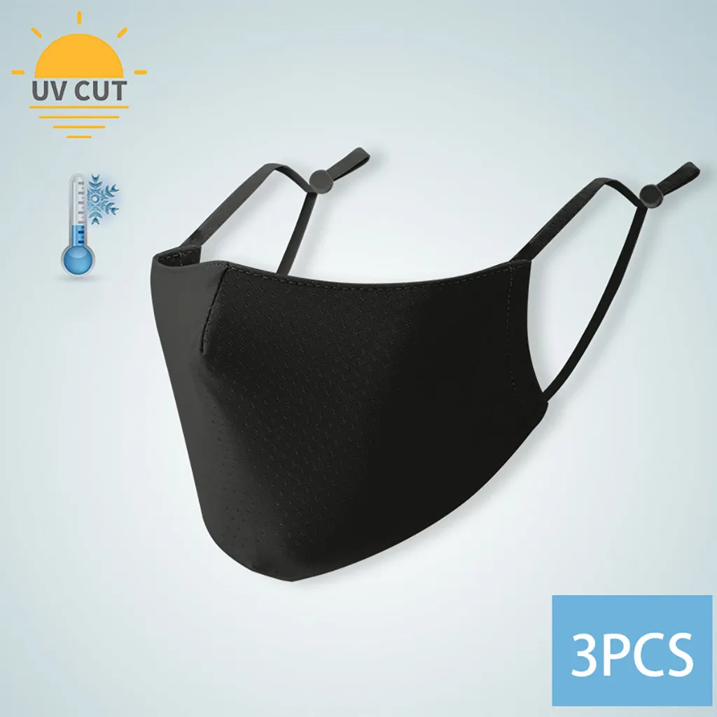 

3PCS Adult Face Mask Solid Color Ice Silk Breathable PM2.5 Outdoor Mouth Mask Washable Reusable Dustproof Outdoor Mascarilla