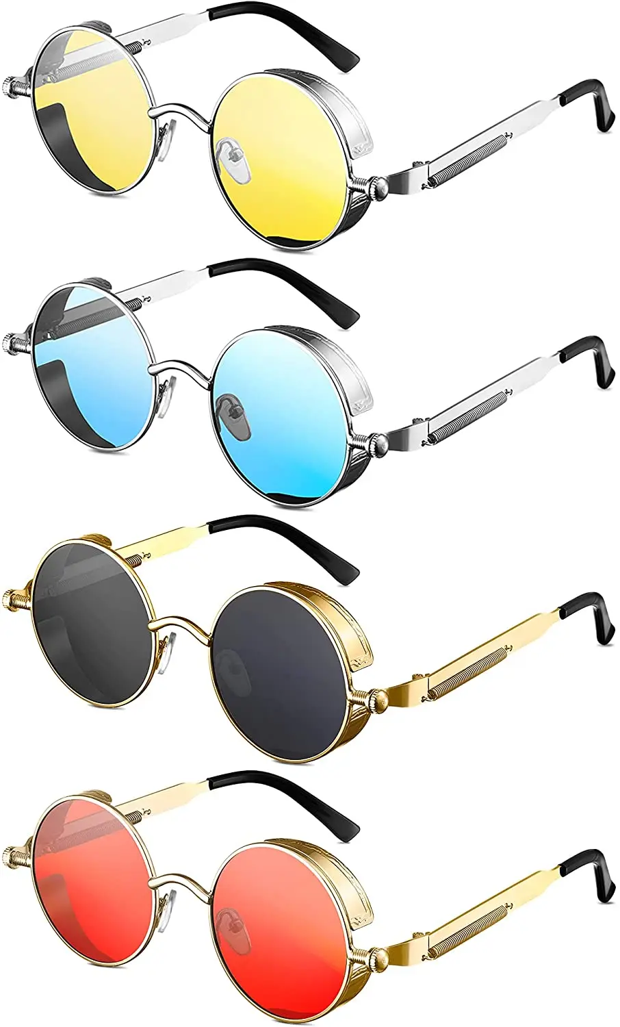 

Retro Round Steampunk Sunglasses Vintage Hippie Style Circle Lens Metal Frame Eyewear for Men Women