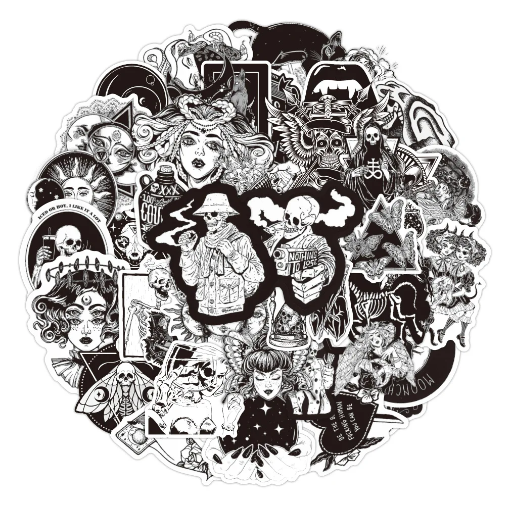 10/50 шт. новые готические ретро черные белые девушки Ужасы граффити наклейки
