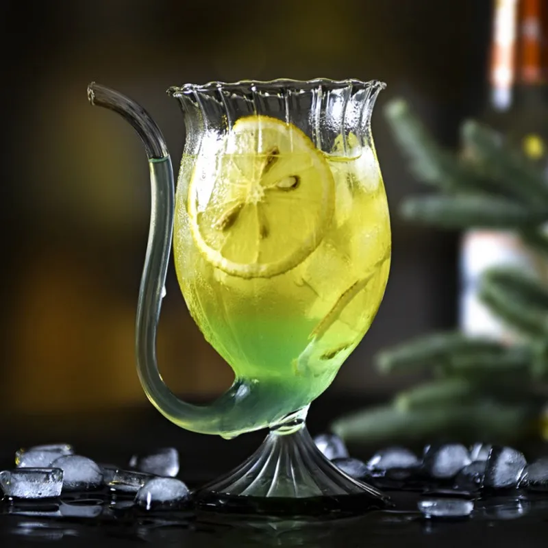 Стакан для вина виски Термостойкое стекло сосущий сок чашка молока с соломенной