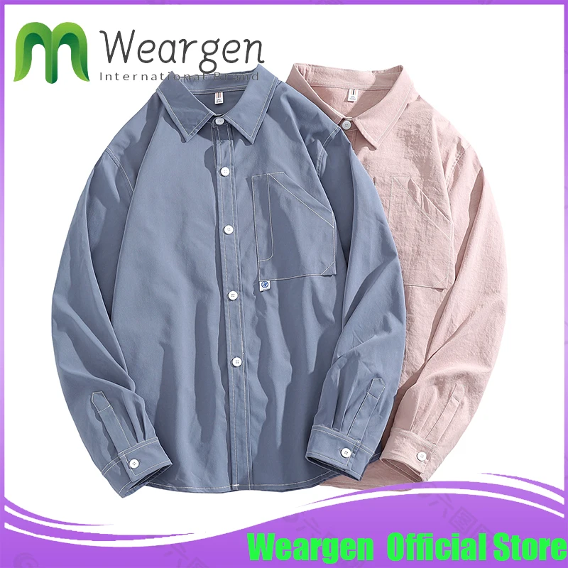 

Weargen Men Shirt Long Sleeve Casual Shirts Pocket Autumn Slim Fit Male Streetwear Tuxedo Shirt Plus G65
