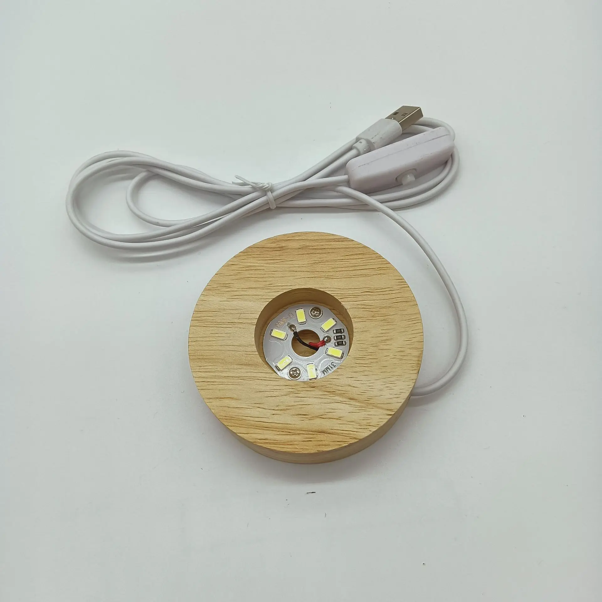 

usb crystal 3D carved wooden base solid wood led luminous lamp holder creative crafts night light ornaments home decoration