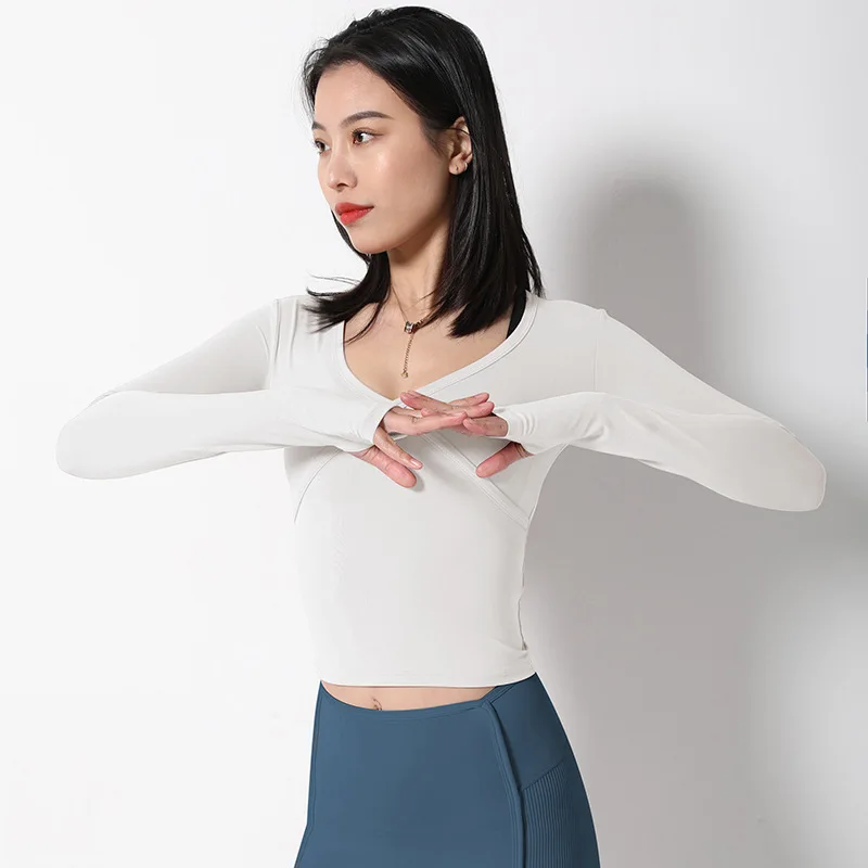 

Antibom 2021 New Sexy V-Neck Yoga T-Shirt Women High Elastic Soft Tight Long Sleeve Fashion Breathable Gym Sports Crop Top