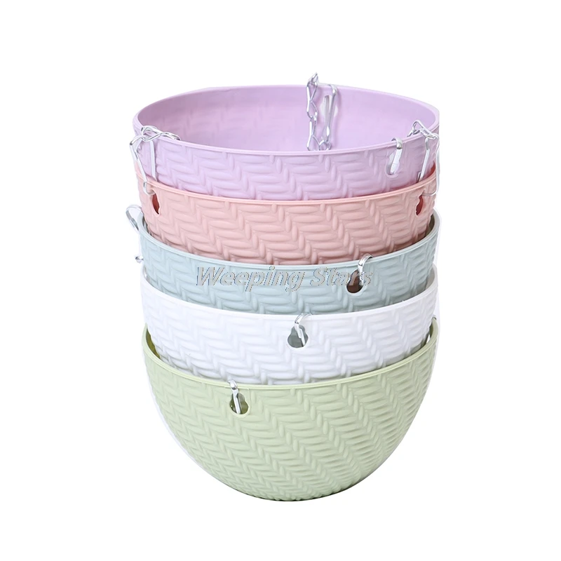 

Balcony Chain Hanging Planters Flower Pot Basket Imitation Rattan Weaving