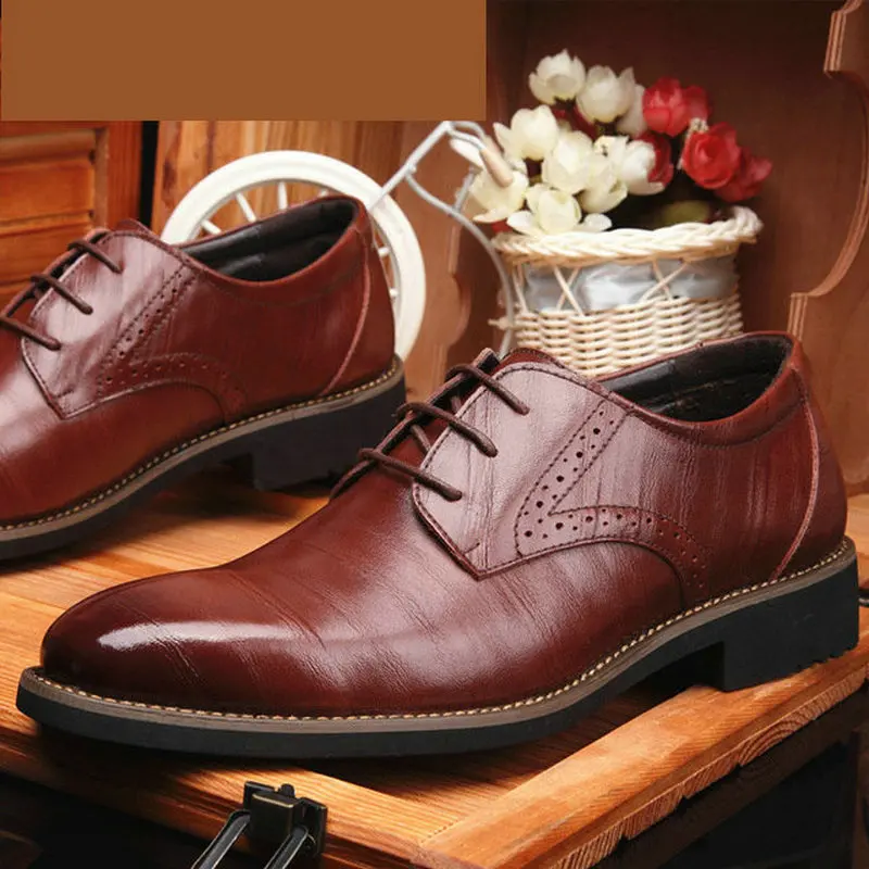 

New Black Brown Fashion Men Casual Pointed Top Formal Business Male Wedding Dress Flats Oxfords Men Leather Shoes D12-47