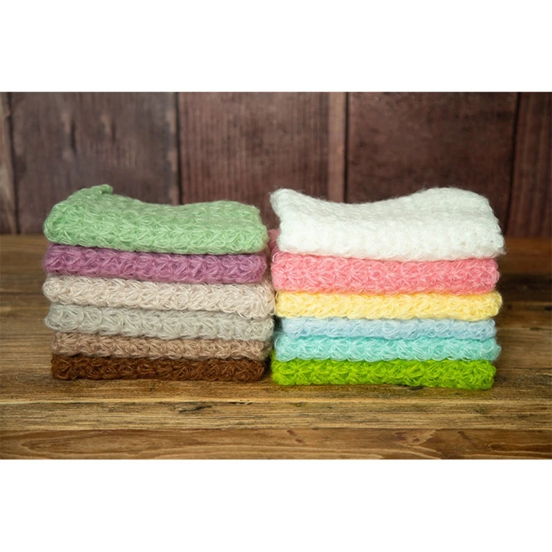 

2Pcs Newborn Photography Props Fluffy Stretch Knitted Wrap Swaddling Mesh Hat Baby Infants Blanket Cap Backdrop Photo Shooting