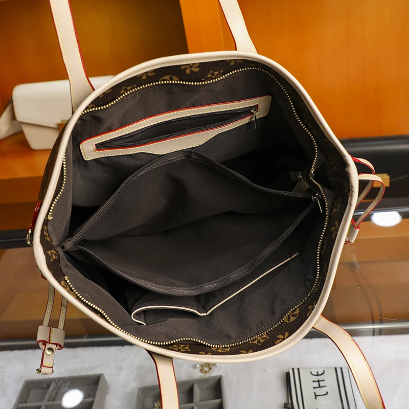 

100% Genuine Leather 2021 New Fashion All-match Large-capacity Tote Bag Ladies Print One-shoulder Shopping Bag Grand Sac Femme