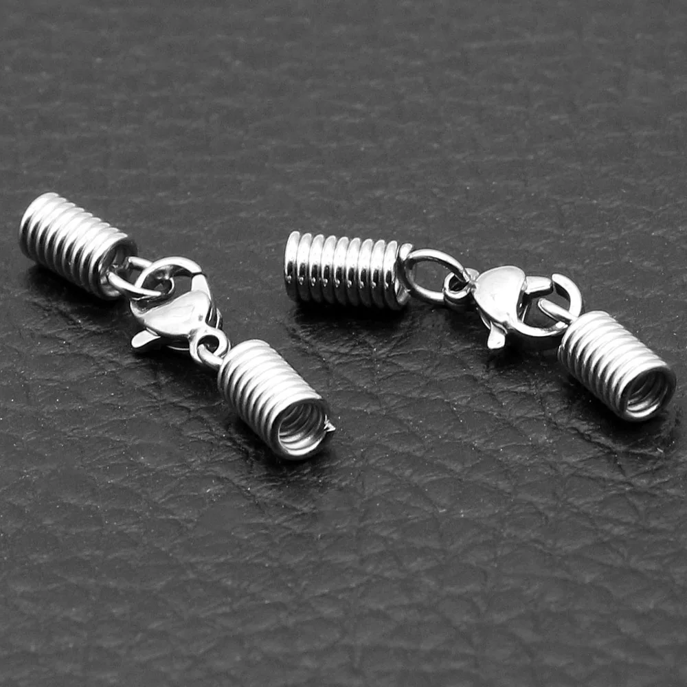 10 stücke/Los 1,5-5mm Edelstahl Leder Kordel Armband Hummer Verschlüsse Haken Crimps End spitze Kappen Anschlüsse für die Schmuck herstellung – Detail 3