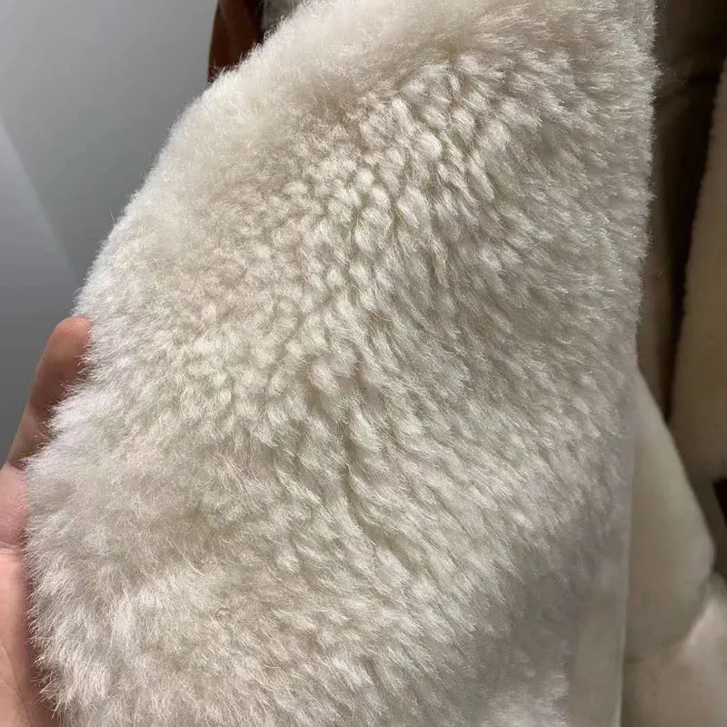 

Natural Real Sheep Wool Double-Fced Fur Women Coat Winter Short Overcoat Turn-Down Collar Thick Warm Moto & Biker Style