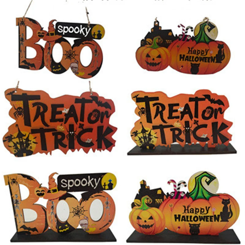 

Halloween Wooden Pendant New Halloween Pumpkin Skull Spider Bat Party Scene Decoration Home Door Hanging Signs Kids Toy