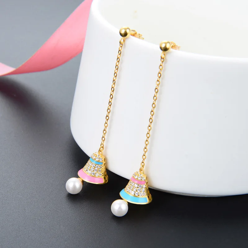 

Korean earring earrings s925 sterling silver bell long ear pendant sweet sen earrings wholesale