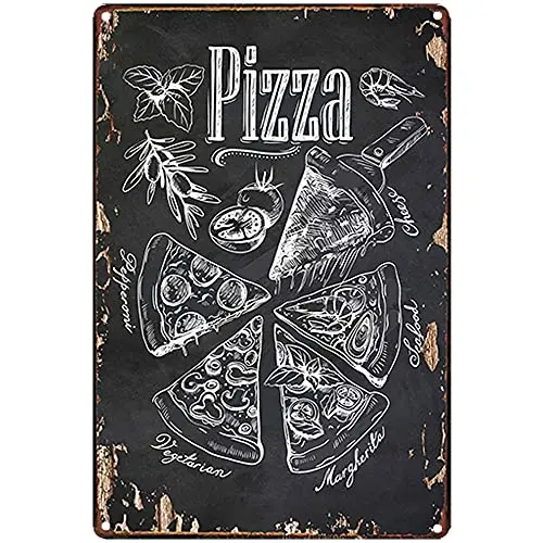 

Original Retro Design Pizza Tin Metal Signs Wall Art | Thick Tinplate Print Poster Wall Decoration for Kitchen