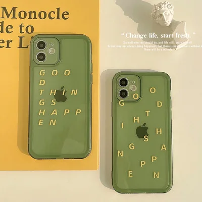 

Simple English Letter Transparent Green Mobile Phone Case For Couple Lover TPU Material Suitable For Apple Series 11Pro Max