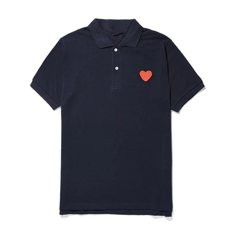 

Embroidered love peach (eye) summer men's short sleeve polo shirt two button Lapel straight waist cotton loose women's Lapel shi