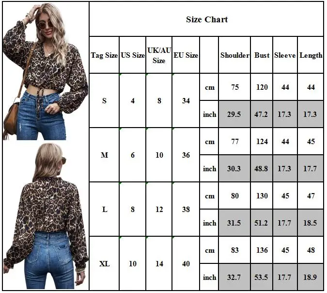 

Women Leopard Printed Bandage Blouse Long Sleeve V-Neck Short Blusas Spring And Autumn Tops