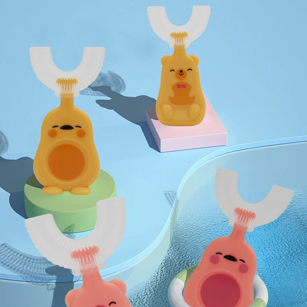 

New Hot Children 360 Degree U-Shape Manual Toothbrush Cartoon Pattern Tooth Brush for 2-12Y Kids with Soft Silicone Hea
