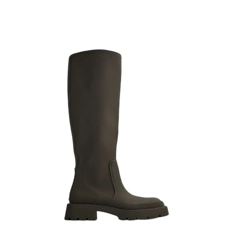 

New round toe platform women knee boots slip on casual chunky heel women long boots