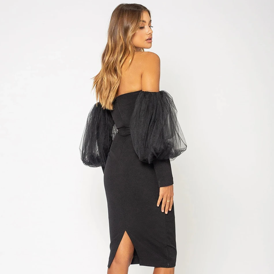 

Adyce New Winter Women Off Shoulder Black Bandage Dress Sexy Lace Long Lantern Sleeve Club Celebrity Runway Party Bodycon Dress