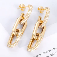 new exquisite shiny cubic zirconia geometric drop earrings fashion copper cuban chain earrings jewelry gift 2021