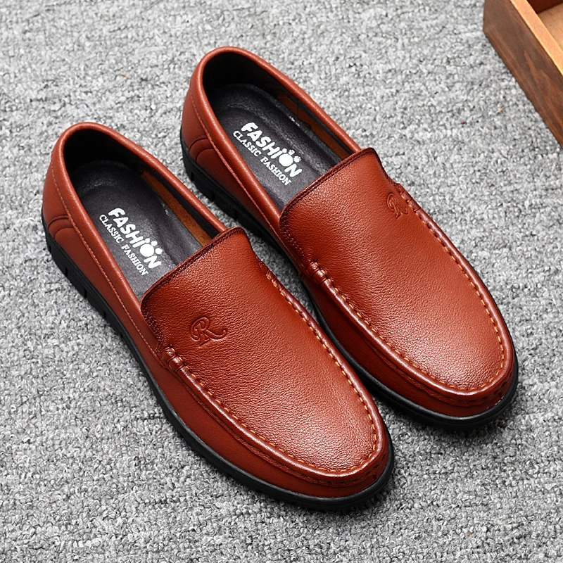 Spring Summer Casual Men's Loafers Comfortable Leather Flat Shoes Men Breathable Slip-On Soft Driving Moccasins % | Обувь