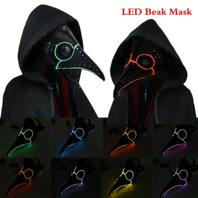 Хэллоуин Светодиодный светящийся маска с клювом чумной Доктор 3 режима EL линия