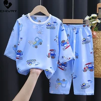 new 2021 boys girls summer pajama sets cartoon print three quarter sleeve t shirt tops with pants baby sleeping clothing sets