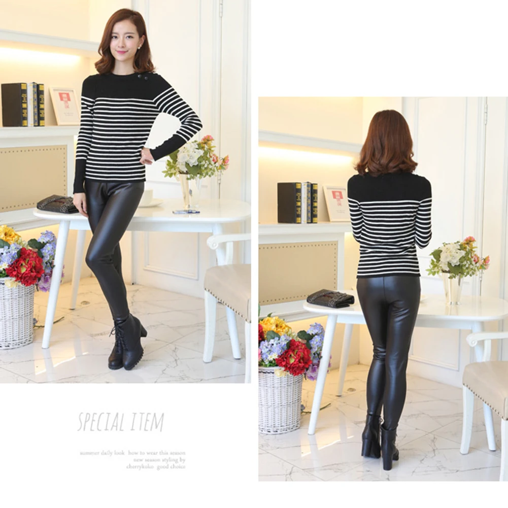 

Women Stretch Slim Solid Long Sexy Out Wear Fashion Spring Black Faux Leather Pant