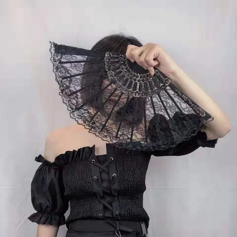 Dark harajuku Lolita Цветочная кружевная ткань Складная ручная работа для косплея