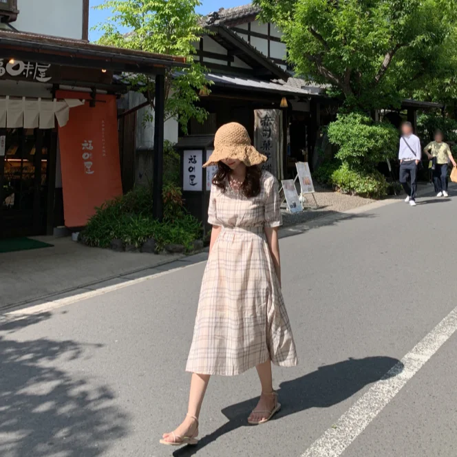 Платье женское в стиле бохо праздвечерние винтажное фиолетовое клетчатое с