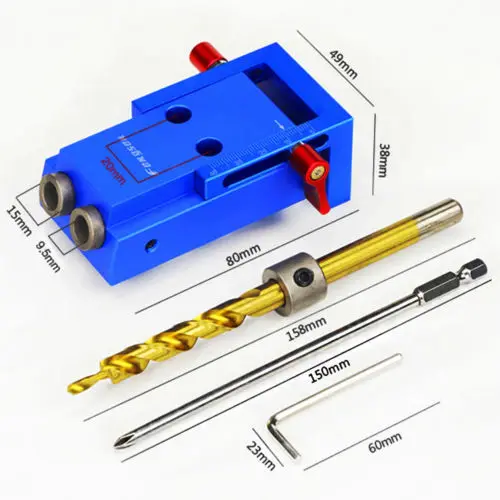 

Mini Style Pocket Hole Jig Kit System For Wood Working & Joinery + Step Drill Bit & Accessories Wood Work Tool Set