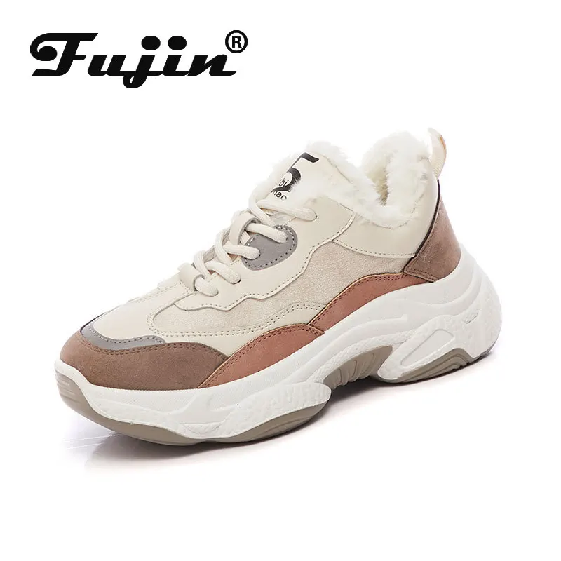 Женские кроссовки на плоской подошве Fujin зимние теплые шнуровке дышащие
