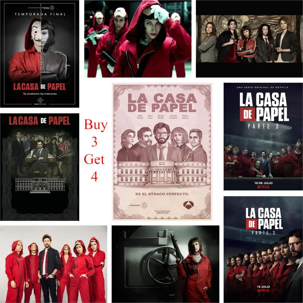 Постеры для наживки денег la casa de papel глянцевый бумажный Декор на стену яркий цвет