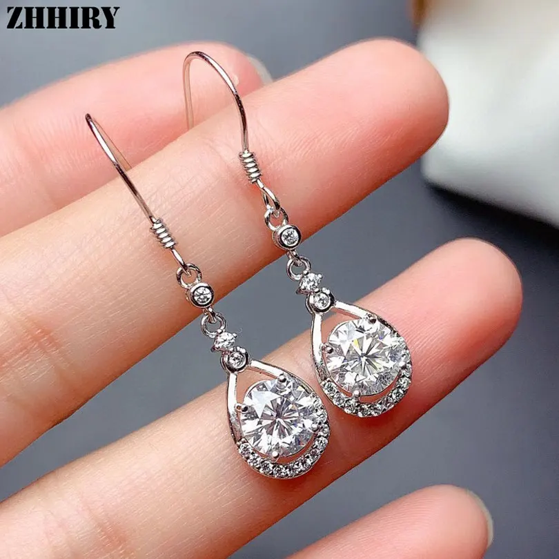 

ZHHIRY Real Moissanite 925 Sterling Silver Stud Earring For Women Girl Total 2ct Each 1ct 6.5mm Round Fine Jewelry