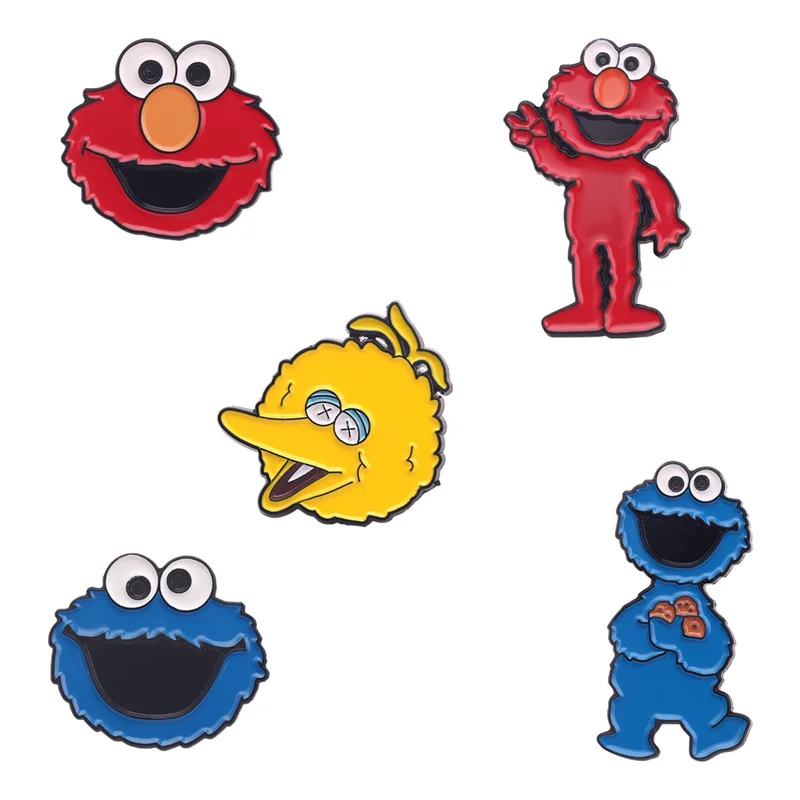 Cute Sesame Street Brooch Badge Elmo Cookie Monster Metal Lapel Pins  Anime Cartoon Figure Brooches Backpack Badge Cosplay Gift