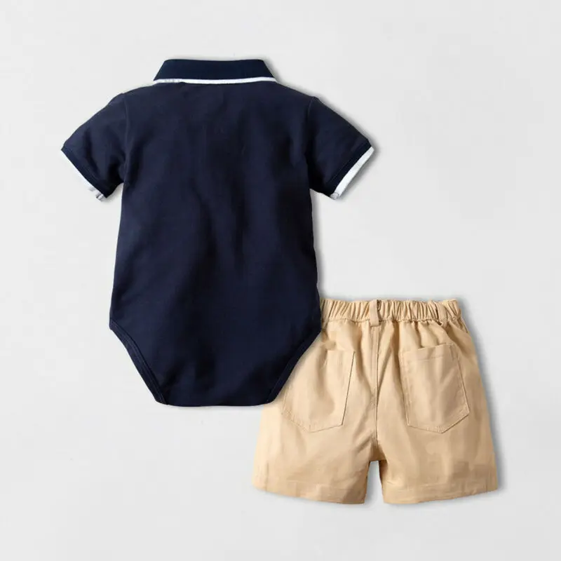 2019 Toddlr Boy Clothes 2PCS Infant Baby Short Sleevee Solid Jumpsuit Bodysuit+Pants Shorts Gentleman Outfit Set |