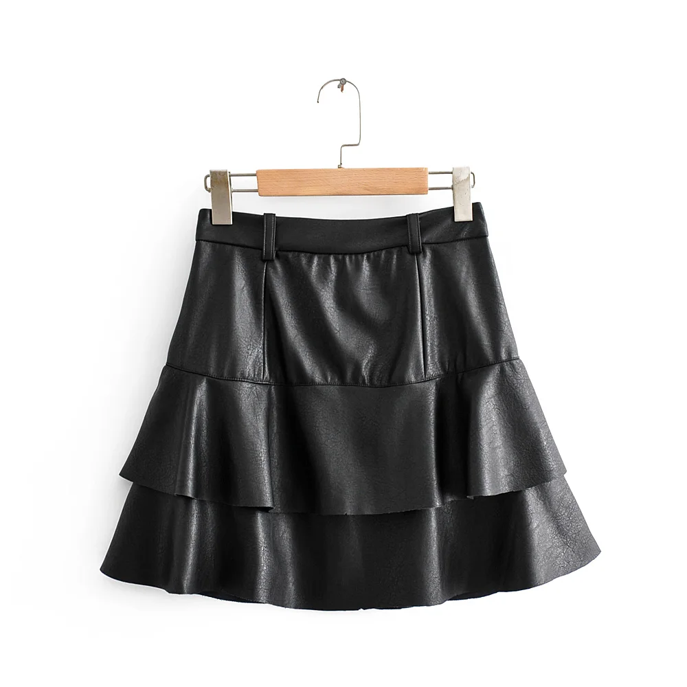 Осень 2019 женская новая Ретро Высокая талия наборная мини юбка Pu искусственная