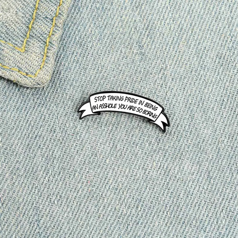 

Simple White Banner Enamel Pins Custom Cool Quote Brooch Lapel Badge Bag Cartoon Jewelry Gift For Friends