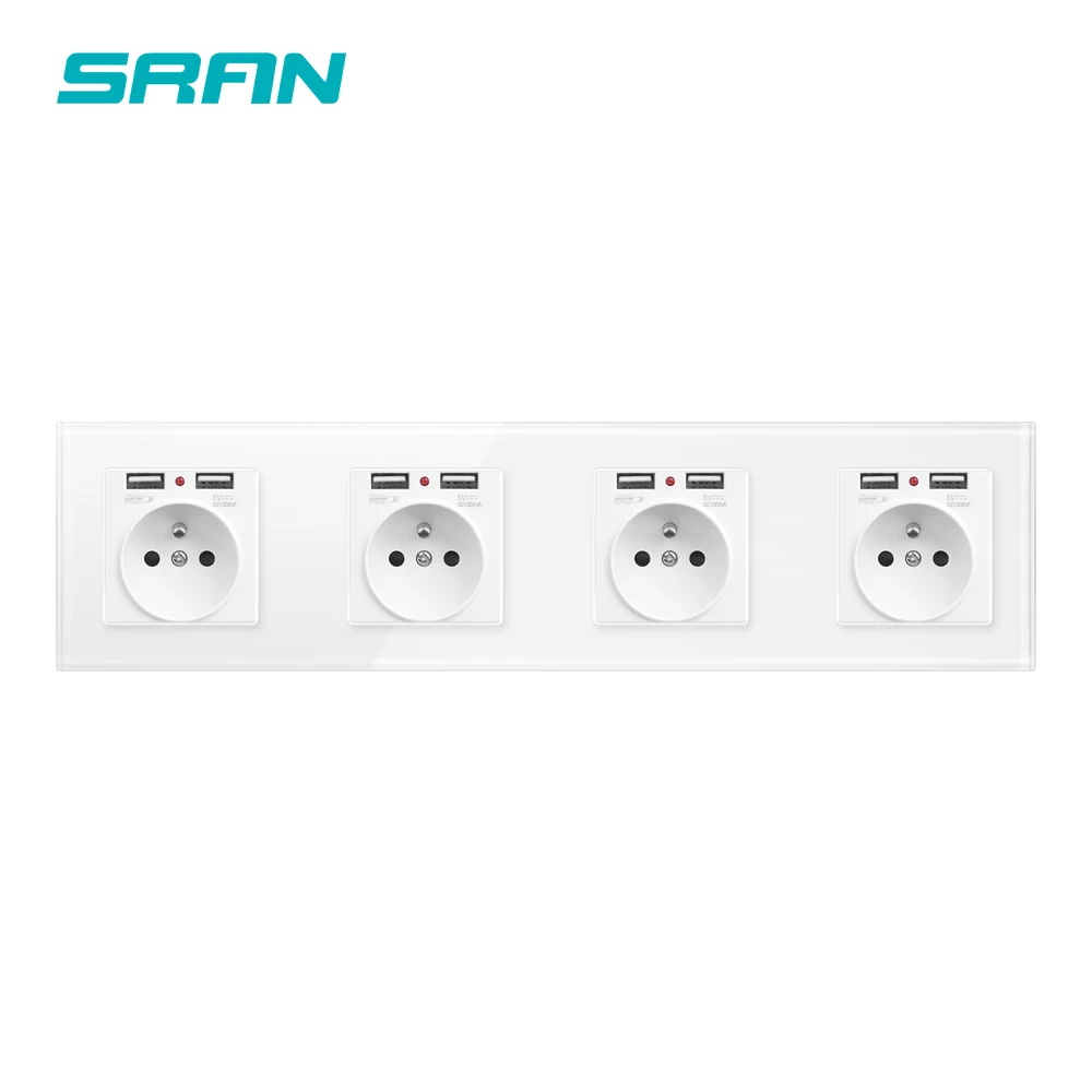 4 sockets with usb Французская стандартная настенная розетка с USB розеток 2/3/4/5 с украшением в виде кристаллов закаленное стекло материал панель роскошный дом гнездо - Тип: 4 sockets with usb