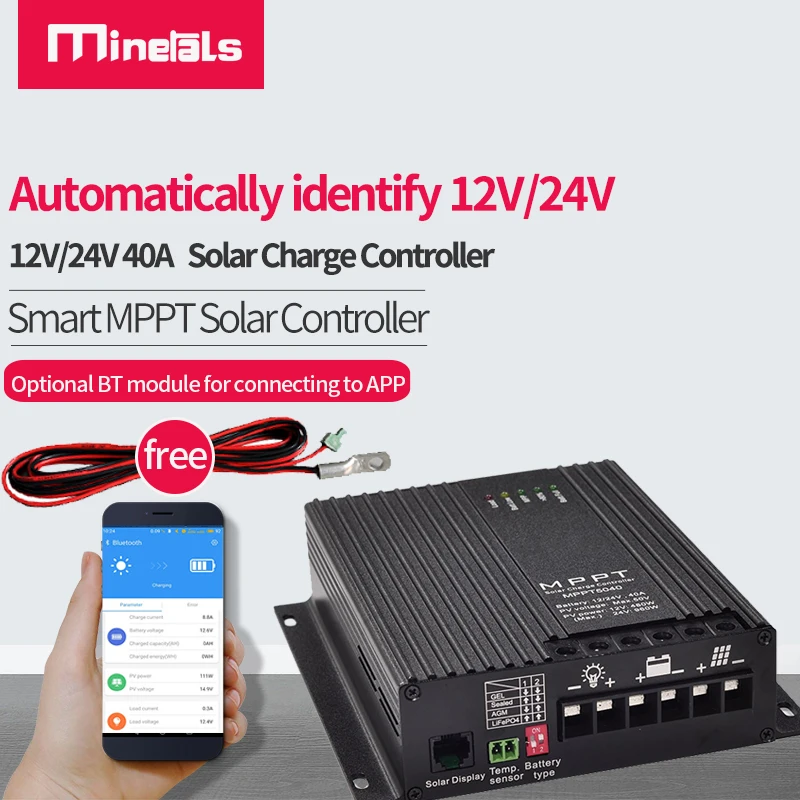 

40A Controller with temperature probe 12v 24v smart Support bluetooth app MPPT Solar Charge Controller with LCD display